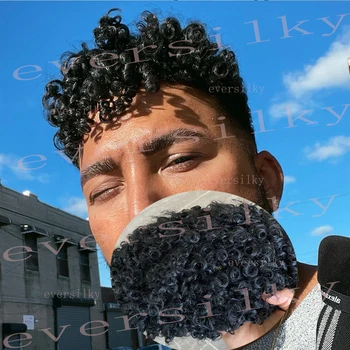 15 mm Kučeravé Priedušná Muž Protéza Úplné Čipky pánske Toupee Prírodné Vlasové Black Ľudské Vlasy, Parochne Pohodlie Nahradenie Systému