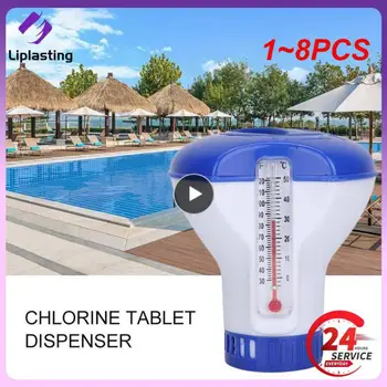 1~8PCS Bazén Plávajúce Tabletky na Dezinfekciu Box s Teplomer Automatický Drog, Dávkovač na Vode, Dezinfekcia Plávať Bazén