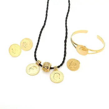 24K Zlata Farba Etiópskej Mince, Šperky Set Svadobné Angažovanosť pre Africké Módne Šperky
