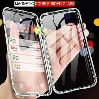 360 Plnú Ochranu kovové magnetické puzdro Pre Samsung Galaxy Note8 9 10 Plus 20 Ultra obojstranné sklenený Kryt