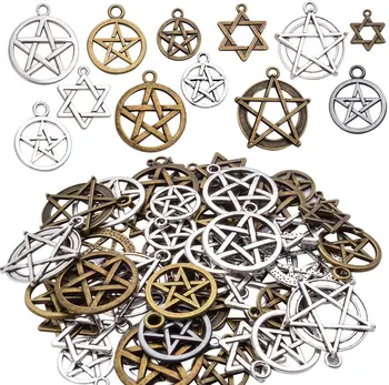 48pcs Zmiešané Pentagram Charms Kolo Star Pentacle Prívesky, Starožitné Šperky Príslušenstvo pre Náhrdelník Náramok Crafting