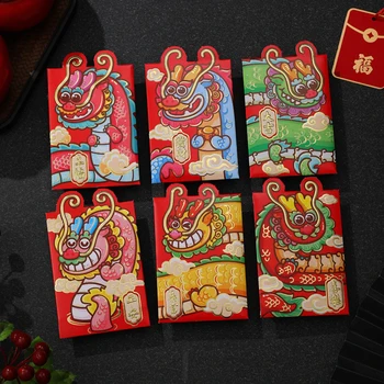 6PCS 2024 Čínsky Nový Rok Červené Obálky Cartoon Dragon Rok Hongbao Jarný Festival Peniaze Vrecká Svadobné Šťastie Pakety