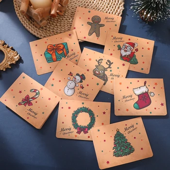 9pcs Veselé Vianočné Pohľadnice Kraft Papier Darčekové obálky nálepky vianoce Podporuje Skladanie Karty Pohľadnicu Nový Rok Karty Deti
