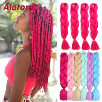 Alororo Ružová Pletenie Vlasy, Syntetické Vlasy Rozšírenie pre Vrkôčiky 24 cm Červená Strieborná Zelená Fialová Pure Color Jumbo Braid Vlasy