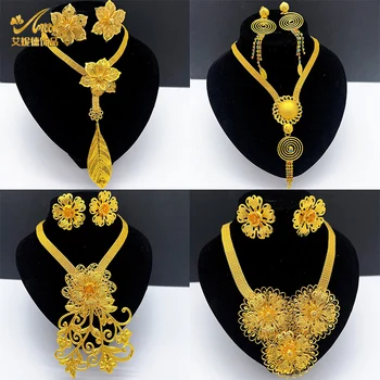 ANIID Luxusný Dubaj 24k Zlata Farba Šperky Set Pre Ženy, Jedinečné Veľké Prívesok Náhrdelník & Náušnice Svadobné Dary Strany Príslušenstvo