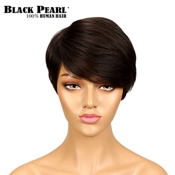 Black Pearl Krátky Pixie Strih Ľudské Vlasy, Parochne Pre Čierne Ženy Tmavo Čierna, Hnedá Parochne 2# Krátke Rovné Vlasy