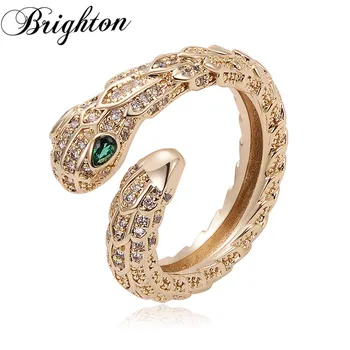 Brighton Luxusné Zelený Zirkón Had Tvar Otvorte Nastaviteľné Prst Prstene Pre Ženy Strany Crystal Módne Šperky Darček Vysokej Kvality