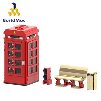 BuildMoc Telefónna Búdka Stavebné Bloky Nastaviť Londýne Červené Kompatibilné 10258 Autobus Hovor Stánku Tehly Hračky Pre Deti Narodeniny Dieťa Darček