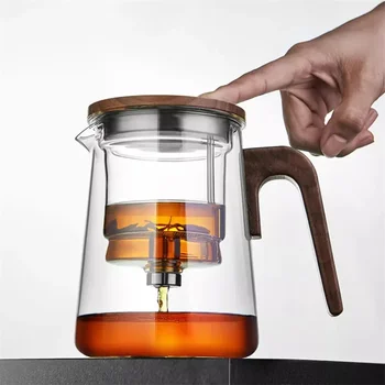 Jedným Kliknutím Čaj Oddelenie Filtračné Sklo Teapots S Drevenou Rukoväťou Čaj Vody Oddelenie Vnútornej Nádoby Čaj Hrniec S Infuser