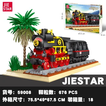 JIESTAR 59008 Parný Rušeň Model Železničnej Vlakovej Série DIY Puzzle, Hračky, Stavebné Bloky Dieťa Vianočný Darček 676Pcs