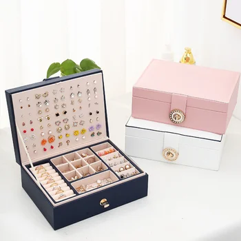 Multi-funkčné Dvojvrstvové Úložný Box Náušnice, Kožené Šperky Box pre Ženy Náušnice Kozmetické Organizátor Rakve