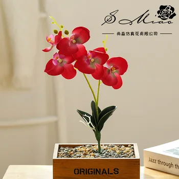 Phalaenopsis Črepníkové Umelý Kvet Orchidea + Pena Leaf Simulácia Kvet Domov Vianočný Dekor Bonsai Darček 4pc/veľa