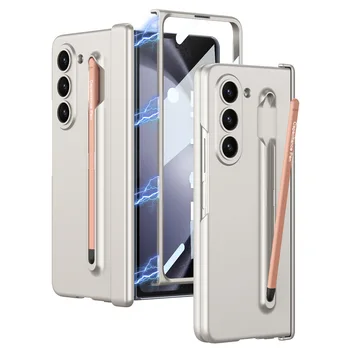 pre Samsung Z Fold5 mobilný telefón prípade magnetické skladací záves integrované pero slot štýlový kreatívne full shell