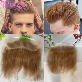 Pwigs Transparentné HD Neviditeľné Čipky Dopredu Vlasová francúzskej Čipky Tvaru V Prednej Mens Toupee Čelnej 21Color Hairpiece