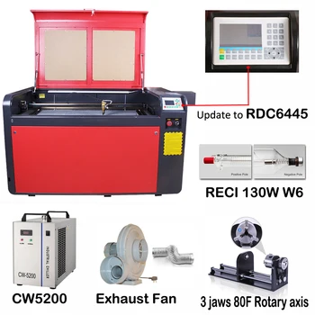 RECI W6 130W Co2 Laserové Gravírovanie Rezací Stroj Aktualizácia RDC6445 pracovných systém CW5200 Chladenie 1000x600mm&odťahový ventilátor