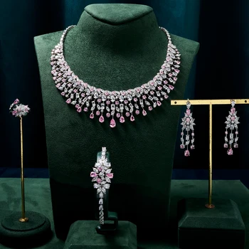 TIRIM Ženy, Náhrdelníky Sady Ružovej Farby Cubic Zirconia Svadobné Šperky Dubaj Saudskej Svadobné Zapojenie Strana Festival Jewel Príslušenstvo