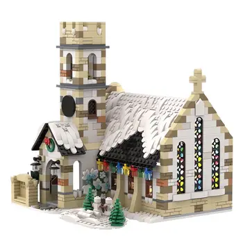 Zimná Krajina Kostol s Interiéru Budovy Hračky 1853 Kusov MOC Budovať