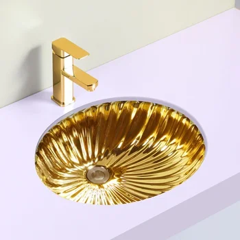 Zlatá Povodia Tabuľka, Počítadlo Pozlátené Keramické Top Umývadlo Luxusné Kolo Zlatý Umenie Povodí Umývanie Rúk Moderné,podľa Počítadla Drezy