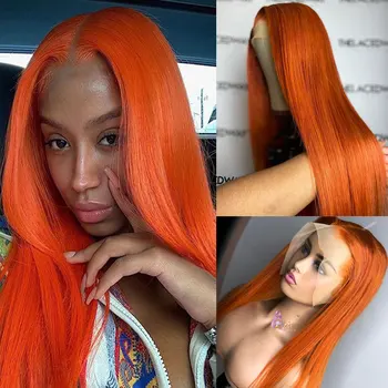 Zázvor Orange Rovno Syntetické 13X4 Predné Čipky Parochne Glueless Tepelne Odolné Vlákna Prírodné Vlasové Pre Módu Ženy Cosplay